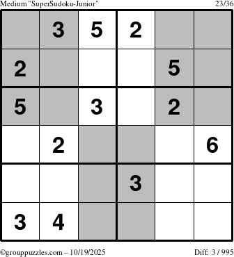 The grouppuzzles.com Medium SuperSudoku-Junior puzzle for Sunday October 19, 2025