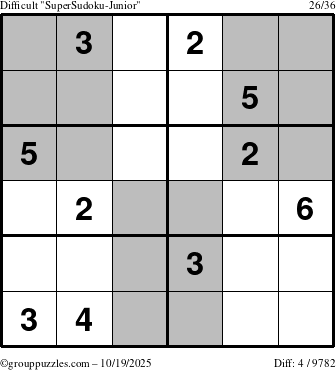 The grouppuzzles.com Difficult SuperSudoku-Junior puzzle for Sunday October 19, 2025