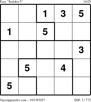 The grouppuzzles.com Easy Sudoku-5 puzzle for Sunday October 19, 2025