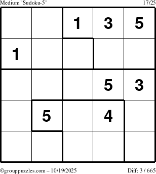 The grouppuzzles.com Medium Sudoku-5 puzzle for Sunday October 19, 2025