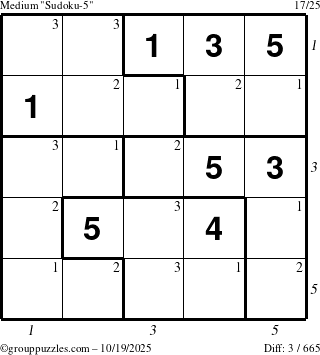The grouppuzzles.com Medium Sudoku-5 puzzle for Sunday October 19, 2025 with all 3 steps marked