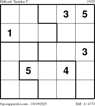 The grouppuzzles.com Difficult Sudoku-5 puzzle for Sunday October 19, 2025