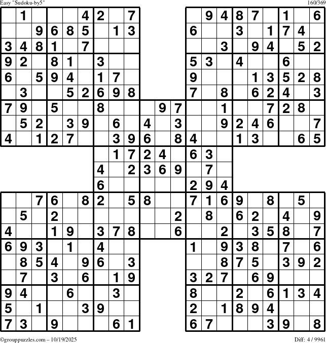 The grouppuzzles.com Easy Sudoku-by5 puzzle for Sunday October 19, 2025