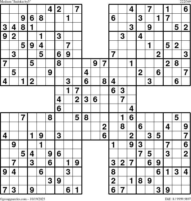 The grouppuzzles.com Medium Sudoku-by5 puzzle for Sunday October 19, 2025