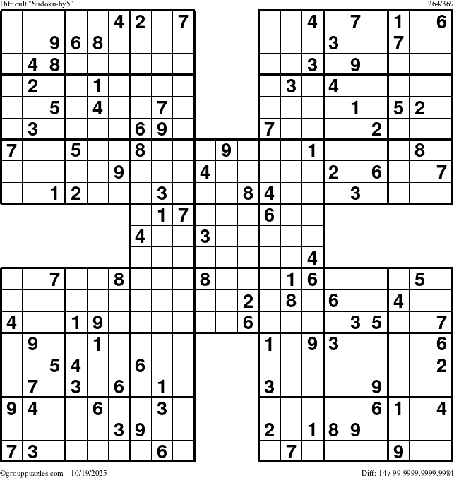 The grouppuzzles.com Difficult Sudoku-by5 puzzle for Sunday October 19, 2025