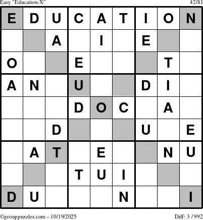 The grouppuzzles.com Easy Education-X puzzle for Sunday October 19, 2025