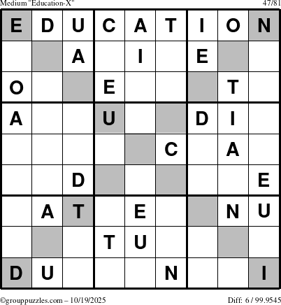 The grouppuzzles.com Medium Education-X puzzle for Sunday October 19, 2025