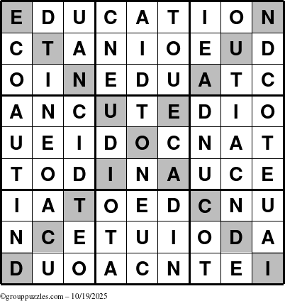 The grouppuzzles.com Answer grid for the Education-X puzzle for Sunday October 19, 2025
