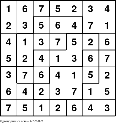 The grouppuzzles.com Answer grid for the Sudoku-7 puzzle for Tuesday April 22, 2025