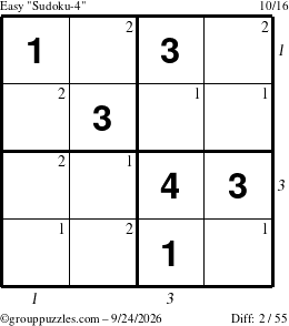 The grouppuzzles.com Easy Sudoku-4 puzzle for Thursday September 24, 2026 with all 2 steps marked