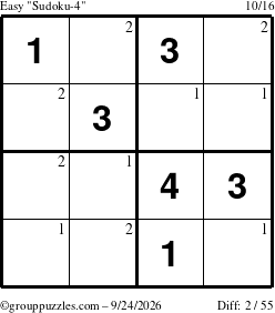The grouppuzzles.com Easy Sudoku-4 puzzle for Thursday September 24, 2026 with the first 2 steps marked