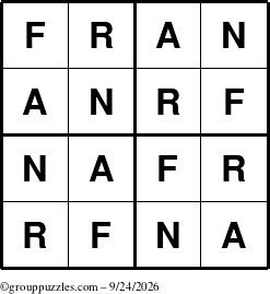 The grouppuzzles.com Answer grid for the Fran puzzle for Thursday September 24, 2026