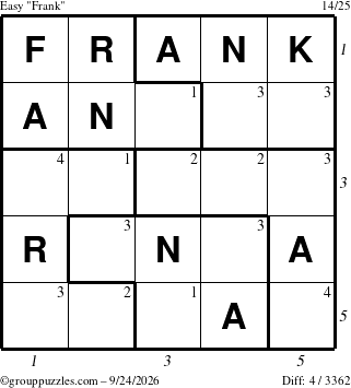 The grouppuzzles.com Easy Frank puzzle for Thursday September 24, 2026 with all 4 steps marked