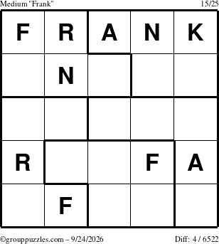 The grouppuzzles.com Medium Frank puzzle for Thursday September 24, 2026