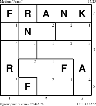 The grouppuzzles.com Medium Frank puzzle for Thursday September 24, 2026, suitable for printing, with all 4 steps marked
