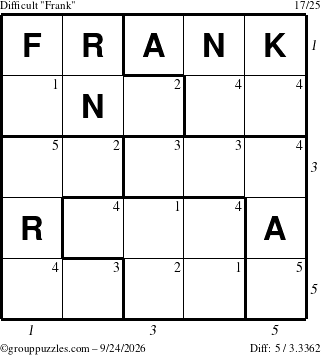 The grouppuzzles.com Difficult Frank puzzle for Thursday September 24, 2026, suitable for printing, with all 5 steps marked