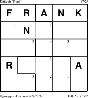 The grouppuzzles.com Difficult Frank puzzle for Thursday September 24, 2026 with the first 3 steps marked