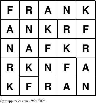 The grouppuzzles.com Answer grid for the Frank puzzle for Thursday September 24, 2026