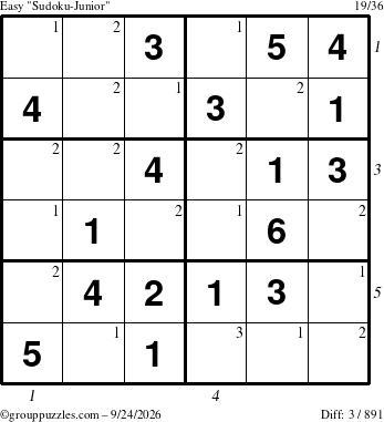 The grouppuzzles.com Easy Sudoku-Junior puzzle for Thursday September 24, 2026 with all 3 steps marked