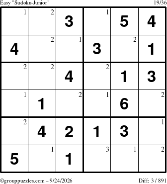 The grouppuzzles.com Easy Sudoku-Junior puzzle for Thursday September 24, 2026 with the first 3 steps marked