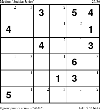 The grouppuzzles.com Medium Sudoku-Junior puzzle for Thursday September 24, 2026 with the first 3 steps marked