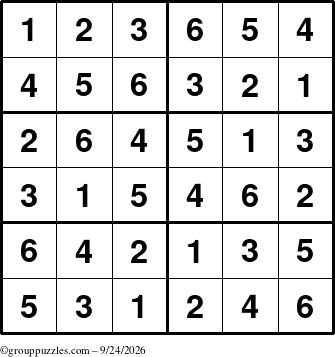 The grouppuzzles.com Answer grid for the Sudoku-Junior puzzle for Thursday September 24, 2026