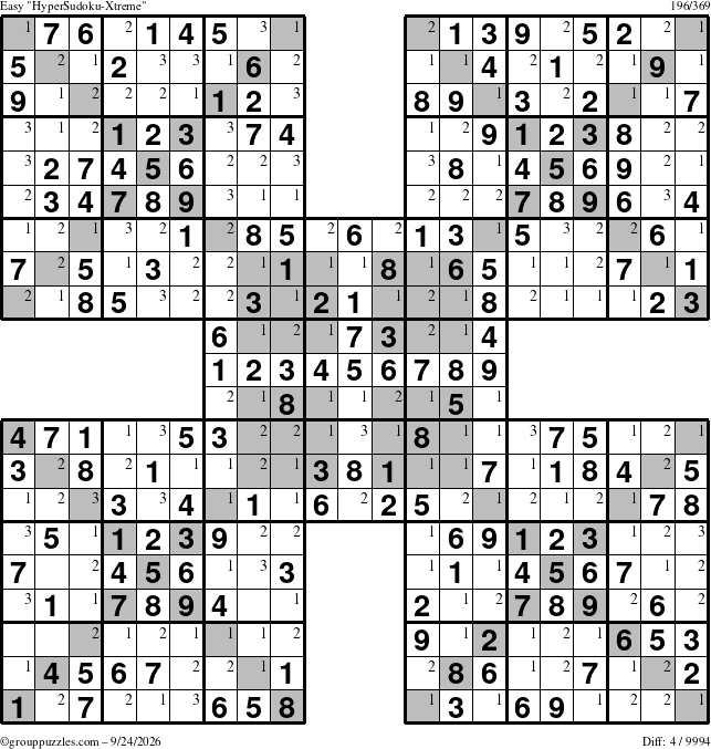 The grouppuzzles.com Easy cover-HyperXtreme puzzle for Thursday September 24, 2026 with the first 3 steps marked