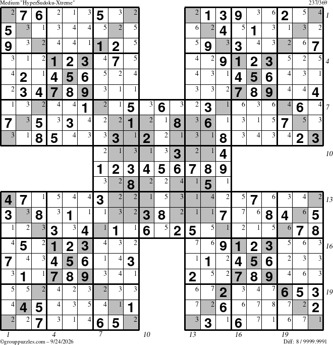 The grouppuzzles.com Medium cover-HyperXtreme puzzle for Thursday September 24, 2026, suitable for printing, with all 8 steps marked