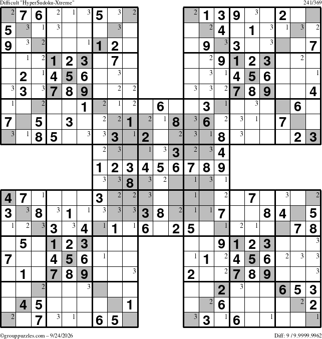The grouppuzzles.com Difficult cover-HyperXtreme puzzle for Thursday September 24, 2026 with the first 3 steps marked