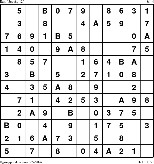 The grouppuzzles.com Easy Sudoku-12 puzzle for Thursday September 24, 2026