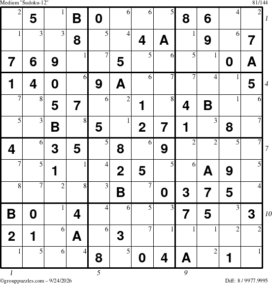 The grouppuzzles.com Medium Sudoku-12 puzzle for Thursday September 24, 2026 with all 8 steps marked