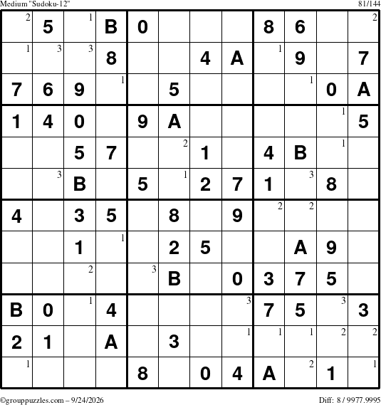 The grouppuzzles.com Medium Sudoku-12 puzzle for Thursday September 24, 2026 with the first 3 steps marked