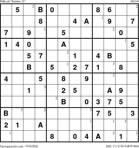 The grouppuzzles.com Difficult Sudoku-12 puzzle for Thursday September 24, 2026 with the first 3 steps marked
