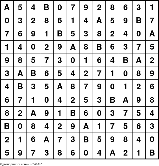 The grouppuzzles.com Answer grid for the Sudoku-12 puzzle for Thursday September 24, 2026