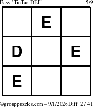 The grouppuzzles.com Easy TicTac-DEF puzzle for Tuesday September 1, 2026