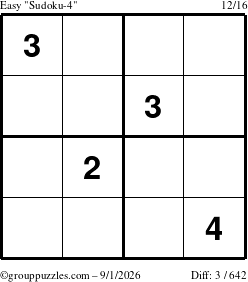 The grouppuzzles.com Easy Sudoku-4 puzzle for Tuesday September 1, 2026