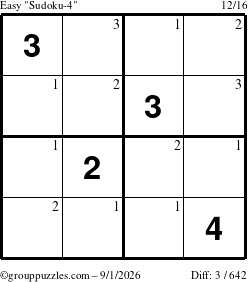 The grouppuzzles.com Easy Sudoku-4 puzzle for Tuesday September 1, 2026 with the first 3 steps marked