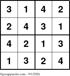 The grouppuzzles.com Answer grid for the Sudoku-4 puzzle for Tuesday September 1, 2026
