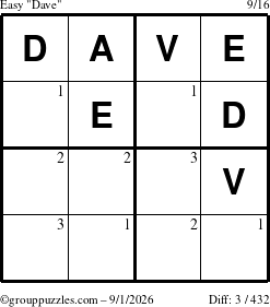 The grouppuzzles.com Easy Dave puzzle for Tuesday September 1, 2026 with the first 3 steps marked