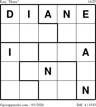 The grouppuzzles.com Easy Diane puzzle for Tuesday September 1, 2026