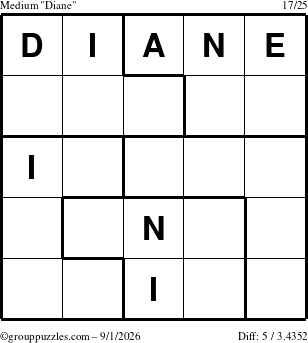The grouppuzzles.com Medium Diane puzzle for Tuesday September 1, 2026