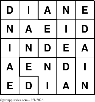 The grouppuzzles.com Answer grid for the Diane puzzle for Tuesday September 1, 2026