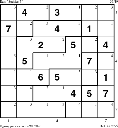 The grouppuzzles.com Easy Sudoku-7 puzzle for Tuesday September 1, 2026 with all 4 steps marked