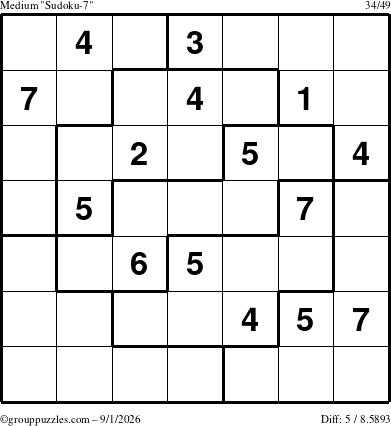 The grouppuzzles.com Medium Sudoku-7 puzzle for Tuesday September 1, 2026