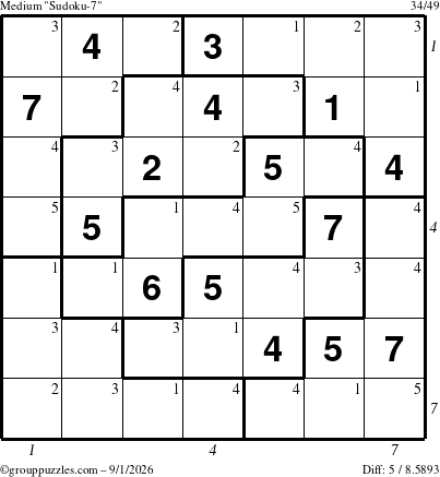 The grouppuzzles.com Medium Sudoku-7 puzzle for Tuesday September 1, 2026 with all 5 steps marked