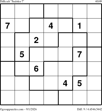 The grouppuzzles.com Difficult Sudoku-7 puzzle for Tuesday September 1, 2026