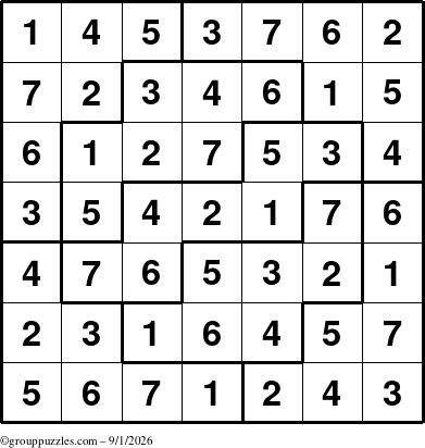 The grouppuzzles.com Answer grid for the Sudoku-7 puzzle for Tuesday September 1, 2026