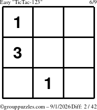 The grouppuzzles.com Easy TicTac-123 puzzle for Tuesday September 1, 2026