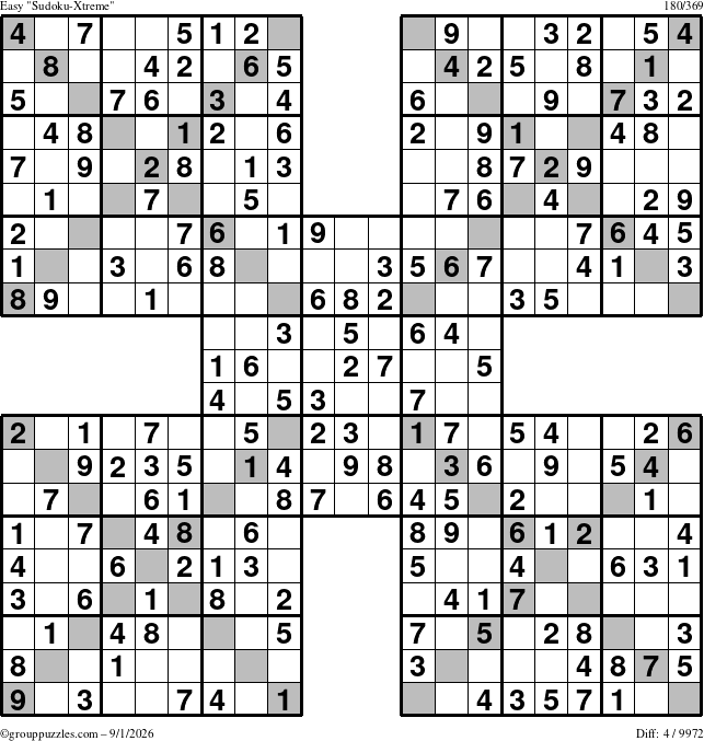 The grouppuzzles.com Easy Sudoku-Xtreme puzzle for Tuesday September 1, 2026