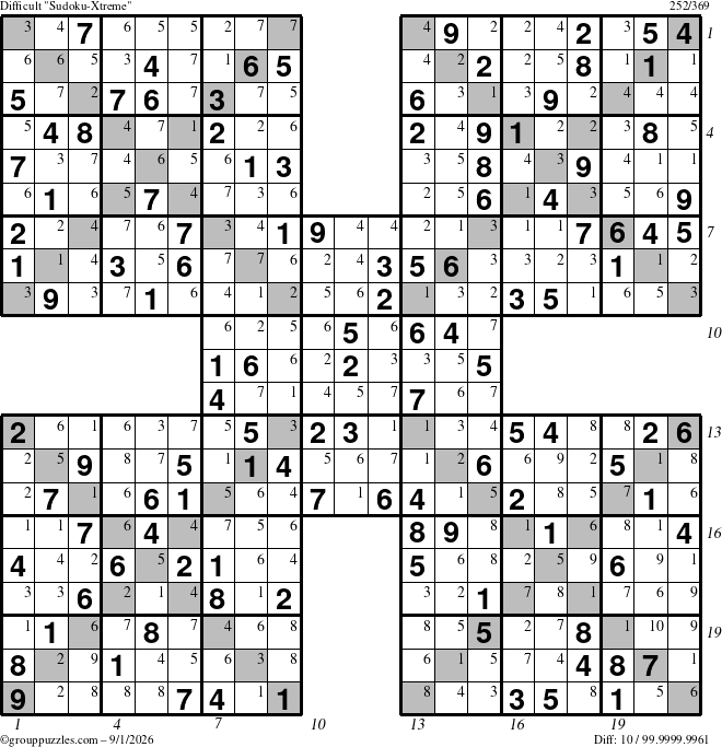 The grouppuzzles.com Difficult Sudoku-Xtreme puzzle for Tuesday September 1, 2026 with all 10 steps marked